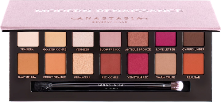 Actual product image Anastasia Beverly Hills Modern Renaissance (Cyprus Umber, Tempera, Golden ochre, Vermeer, Buon Fresco, Antique Bronze, Love Letter, Realgar, Warm taupe, Venetian red, Red Ochre, Primavera, Burnt Orange, Raw Sienna)