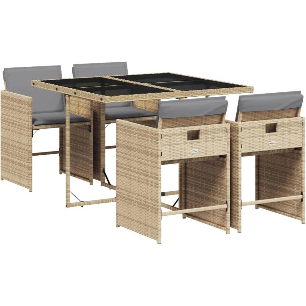 VidaXL, Gartentisch + Balkontisch, Gartenmöbel Essgruppe Gartengarnitur 5-tlg. Beigemischung Poly Rattan (110 cm)