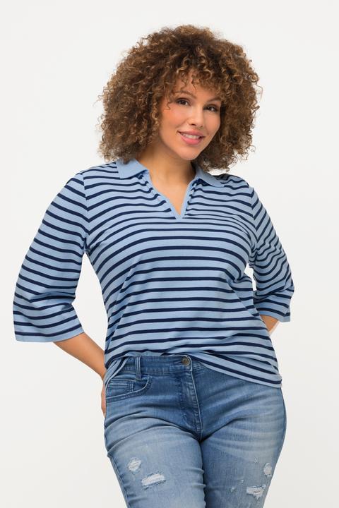 Image du produit Ulla Popken Polo à rayures, col en V et manches 3/4 (58)