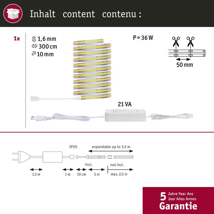 Produktbild Paulmann MaxLED 500 Full-Line COB Stripe Set (Tageslicht, 300 cm, Indoor)