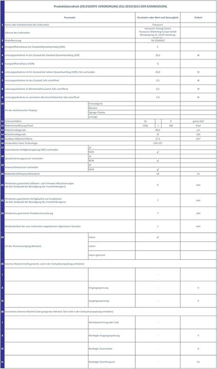 Actual product image Panasonic TB-32S40AEZ (32", LED, HD ready)