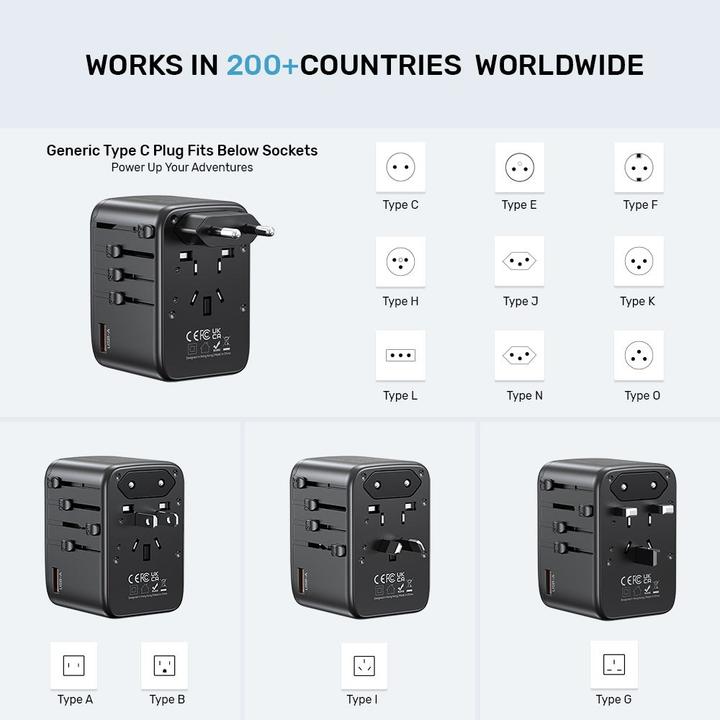 Actual product image Unitek riad EU/US/UK/AUS PD 65 watt travel charger (65 W, 4 ports)