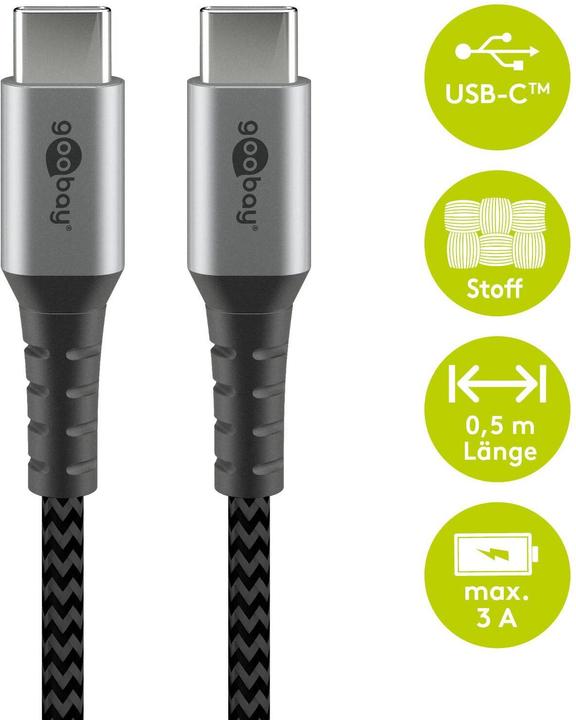 Produktbild Goobay USB-C Kabel, Textil, Metallstecker, extra robust (0.50 m, USB 2.0, 60 W)