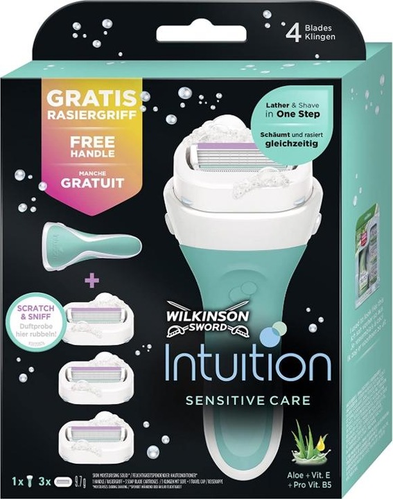 Immagine prodotto Wilkinson Intuition Sensitive ( manico + 3 testine diverse ) - Rasoio per donne -