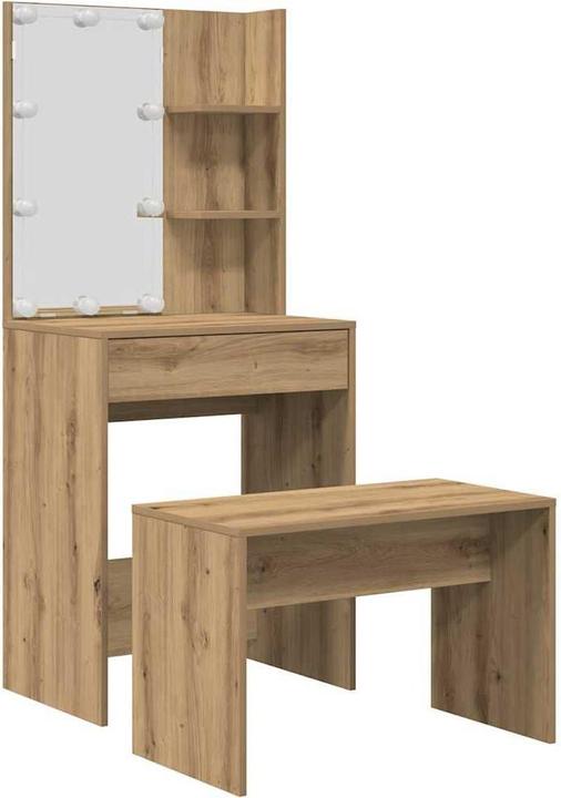 Actual product image VidaXL Schminktisch-Set mit LED-Leuchten Artisan-Eiche Holzwerkstoff (60 x 40 x 140 cm)
