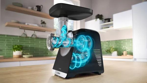 Actual product image Bosch Hausgeräte Serie 6, Fleischwolf, MultiPower Series 6, 2100 W, Schwarz, silver metalic, MFWS650B