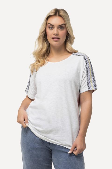 Image du produit Ulla Popken T-shirt avec broderies et épaules smockées, col rond et manches courtes (62)