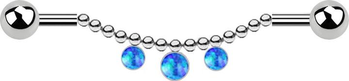 Produktbild Star Piercing Barbell silber zwei Kugeln Kette drei Opale blau (Chirurgenstahl 316L, ohne Messing)