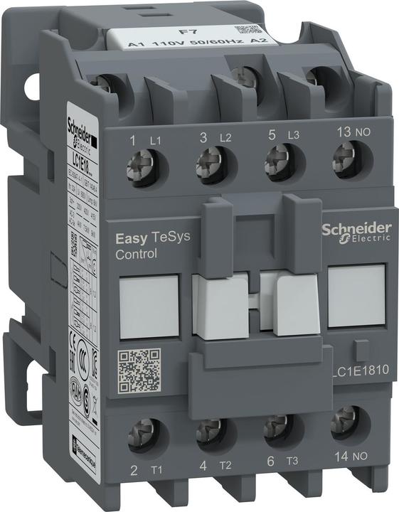Produktbild Schneider Easy TeSys Leistungsschütz 3P 18A 1NO 110V AC 50/60Hz LC1E1810F7