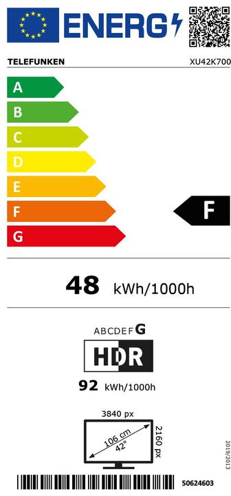 Energy Label Telefunken XF43K550 (42", LCD, LED, Full HD, 2022)