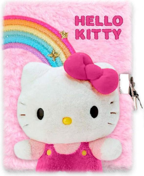 Produktbild Kids Euroswan Hello Kitty Girls 3D Geheimes Tagebuch mit Schloss A5 liniertes Plüsch Notizbuch für die Schule (A5, Liniert, Weicher Einband)