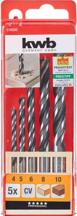 Productafbeelding kwb Houtboren set 5 stuks. (4 mm, 5 mm, 6 mm, 8 mm, 10 mm)