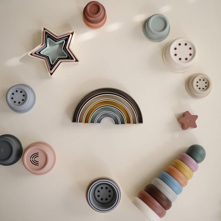 Actual product image Mushie Stacking game Rainbow Hillside