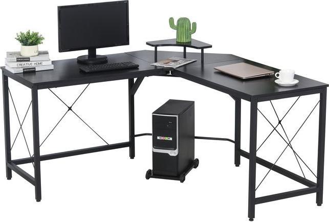 Actual product image Swisshandel24 Corner desk L-shaped computer desk Desk with monitor stand, office desk in industrial design