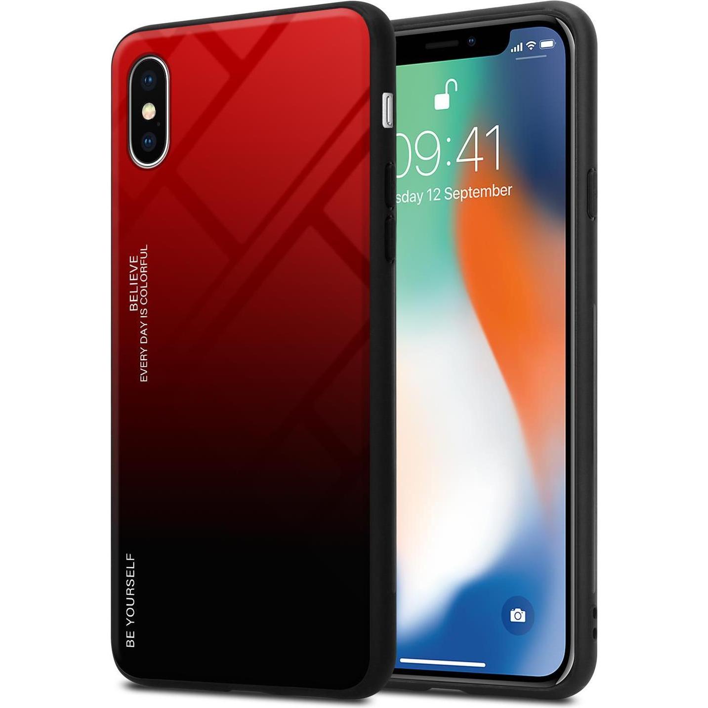 Cadorabo TPU 2 Farben Glas Cover (Apple iPhone X), Smartphone Hülle, Schwarz