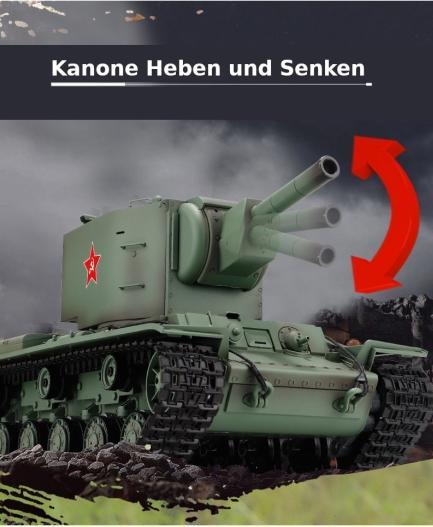 Immagine prodotto Es-toys Carro armato RC "Russian KV-2" Heng Long 1:16 con fumo e suoni -2,4Ghz V7.0 (RTR pronto all'uso)