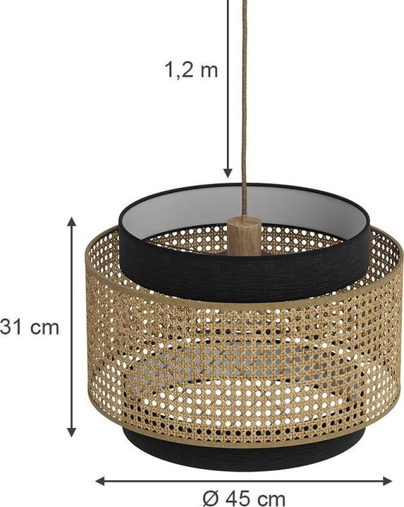 Actual product image Vicco Ceiling lamp Morten, Rattan/black, 45 x 31 cm (E27)
