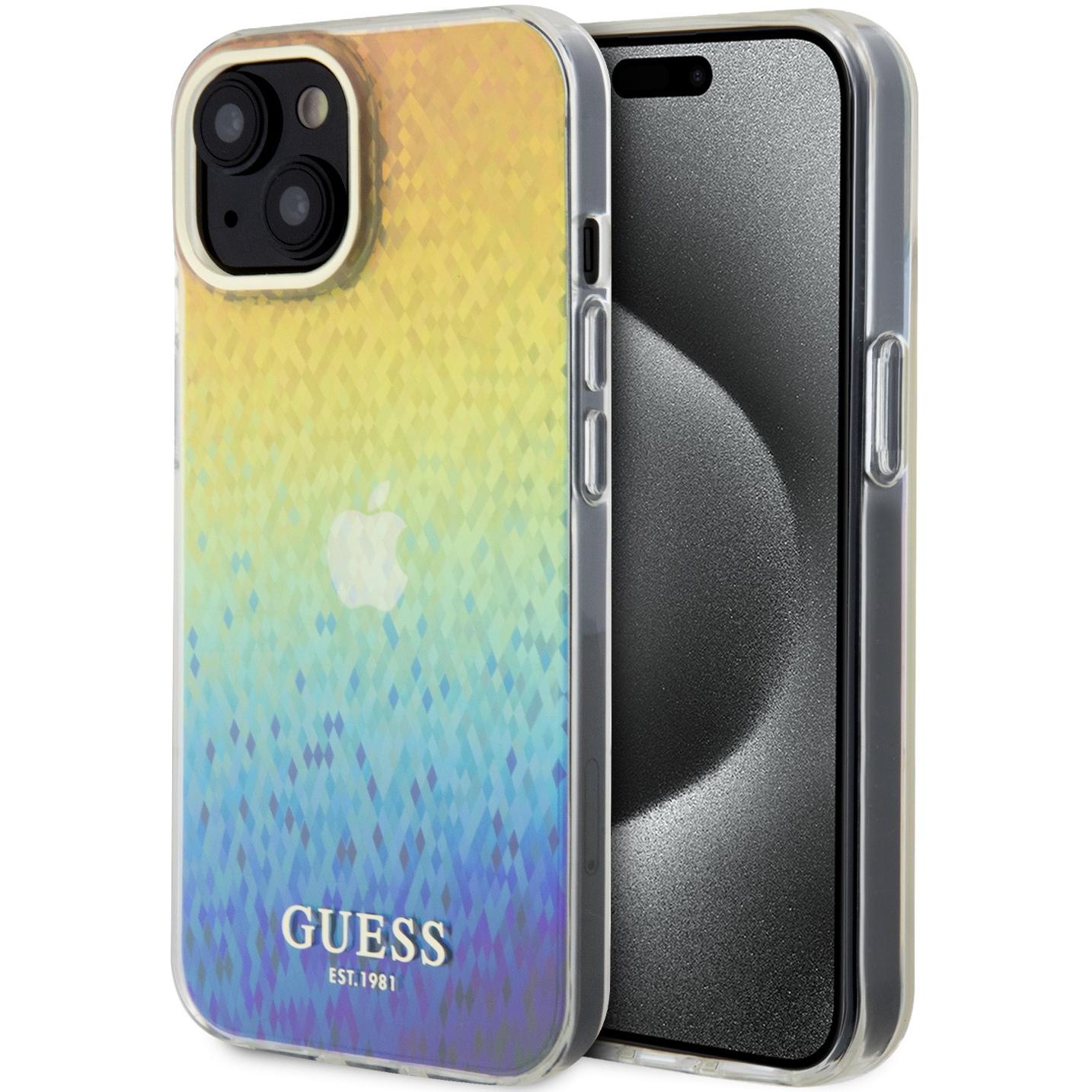 Guess GUHCP15SHDECMI iPhone 15 6.1" wielokolorowy hardcase IML Faceted Mirror Disco Iridescent (Apple iPhone 15), Smartp...