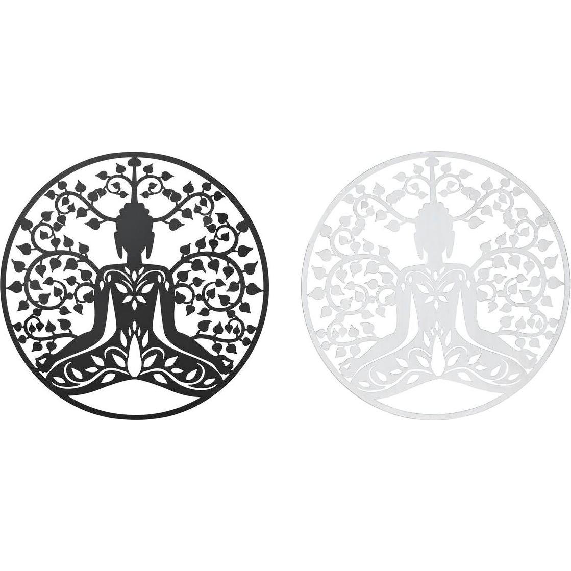 DKD Home Decor, Decorazione murale, Wall Decoration 100 x 1 x 100 cm Black Buddha White Oriental (2 Units)