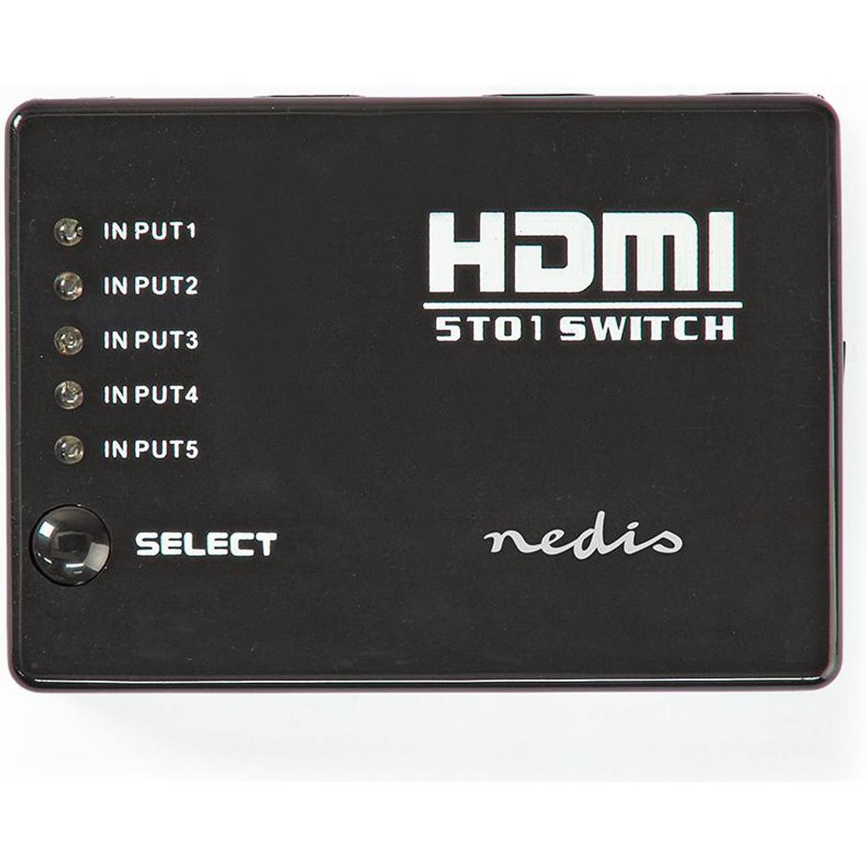 Thumbnail - Nedis HDMI T Schalter 5-Port Port(s) 5X HDMIT Eingang 1x HDMIT Ausgang 1080p 3.4 Gbps ABS Schwarz, Switch Box