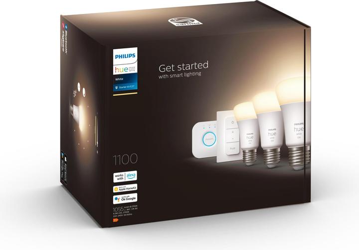 Actual product image Philips Hue White Starter Set (E27, 9.50 W, 1055 lm, 3 x, F)