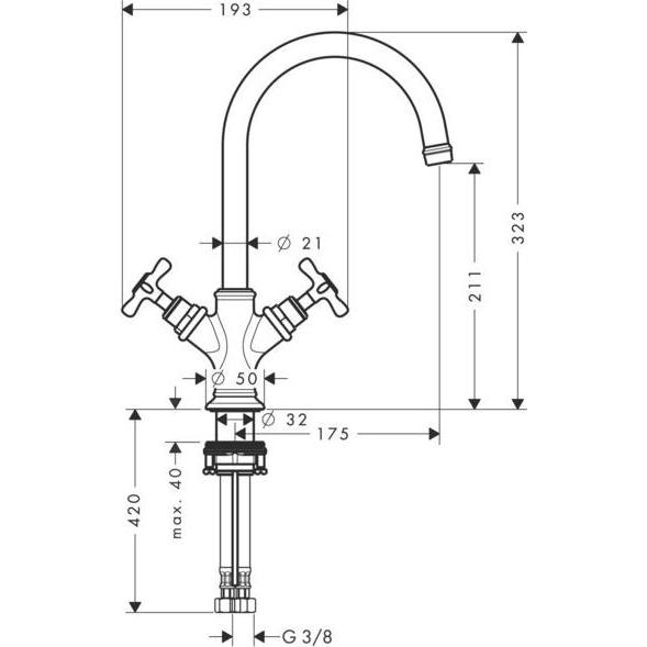 Thumbnail - Axor, Badarmatur, 2-Griff-WT-Armatur 210 MONTREUX DN 15 m ZAG 1 1/4Zoll brushed nickel