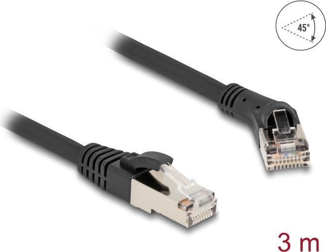 Produktbild Delock RJ45 Netzwerkkabel Cat.8.1 S/FTP Stecker 45ï¿½ nach rechts gewinkelt zu Stecker gerade bis 40 (S/FTP, CAT8.1, 3 m)