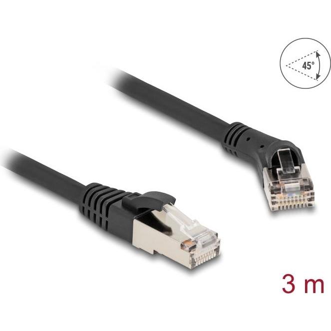 Delock RJ45 Netzwerkkabel Cat.8.1 S/FTP Stecker 45ï¿½ nach rechts gewinkelt zu Stecker gerade bis 40 (S/FTP, CAT8.1, 3 m...