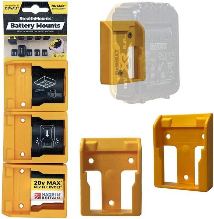 StealthMounts BM-DW20-YLW-6 Gelbe Akkuhalter für DeWalt XR 20v (6 Stück)