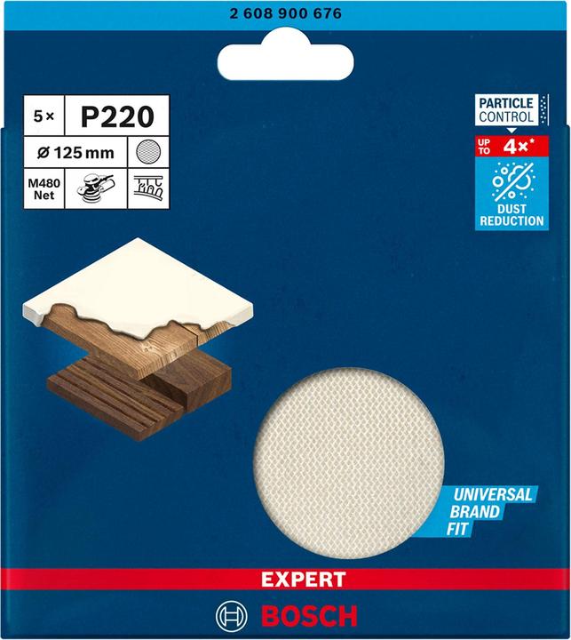 Actual product image Bosch Professional Zubehör EXPERT M480 Sanding net for random orbital sander, 125 mm, G 220, 5 pieces (P220)