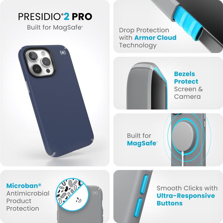 Actual product image speck Presidio2 Pro + MS Apple iPhone 15 Pro Max Coastal Blue - with Microban (Apple iPhone 15 Pro Max)