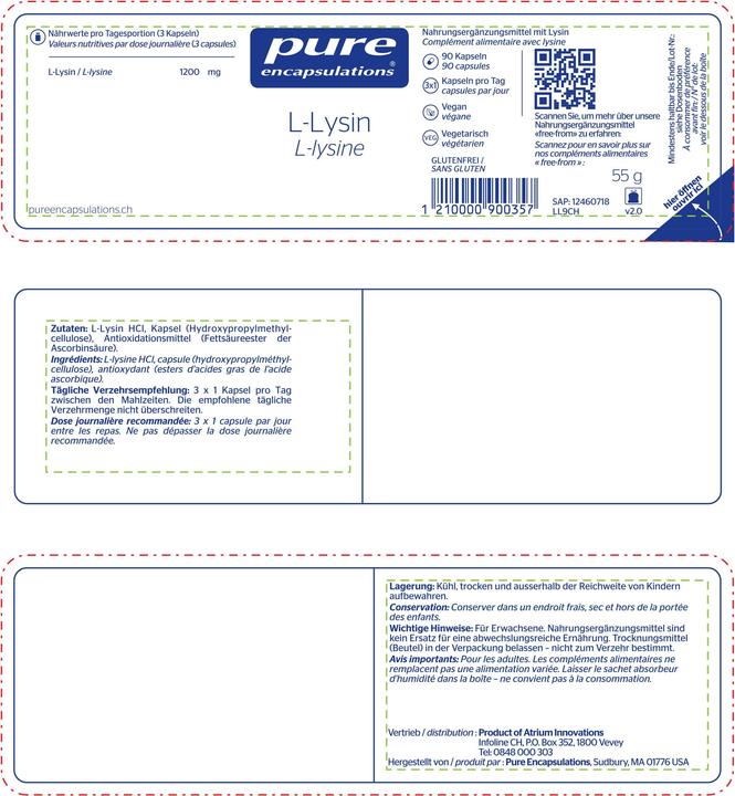 Valori nutrizionali e ingredienti Pure encapsulations L-lisina (90 Pezzo/i, Pillole, 84 g)