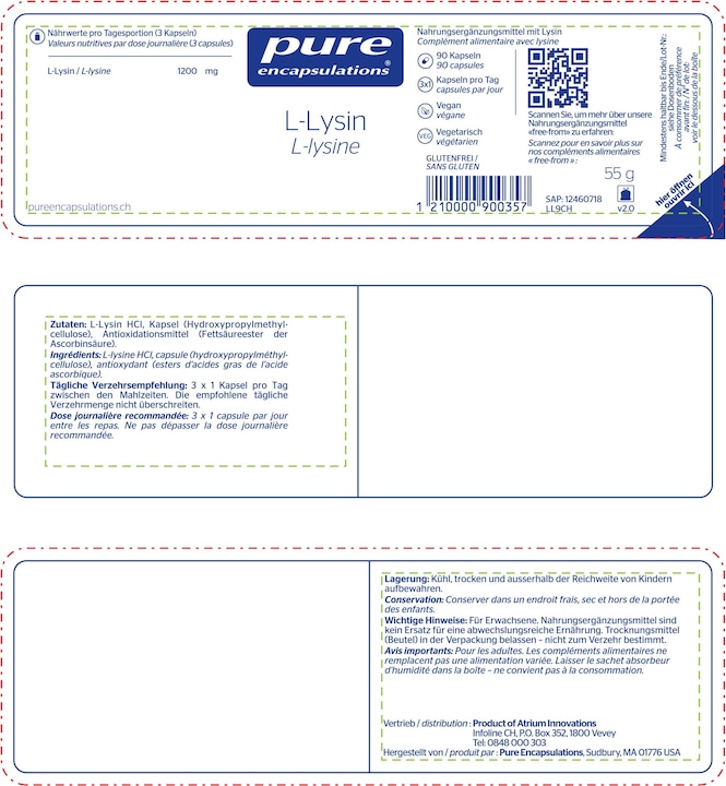 Valeurs nutritives et ingrédients Pure encapsulations L-Lysine (90 pièce(s), Capsules, 84 g)