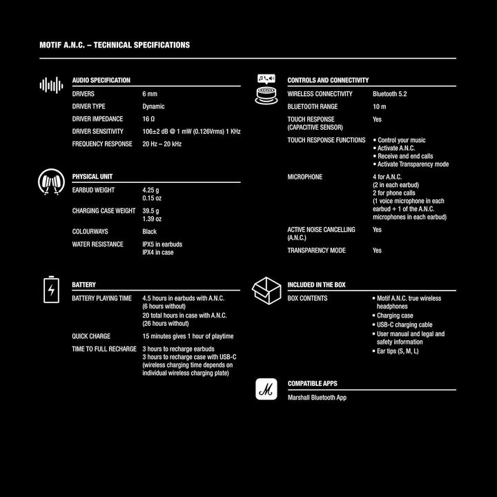 Nutritional values and ingredients Marshall Motif (ANC, 4.50 h, Wireless)