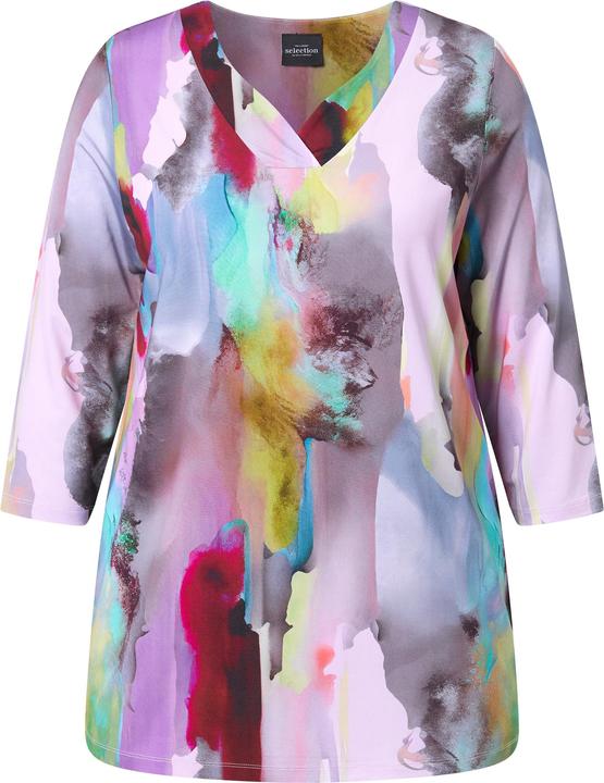 Immagine prodotto Ulla Popken Maglia di tessuto fluente con design acquarellato, scollo a V e maniche a 3/4 (56)