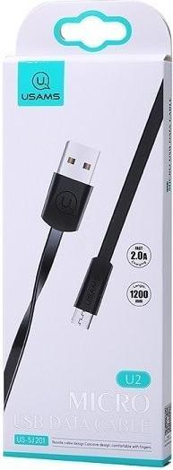 Actual product image Usams Cable płaski U2 microUSB 1.2m czarny/black SJ201MIC01 (US-SJ201) (1.20 m)