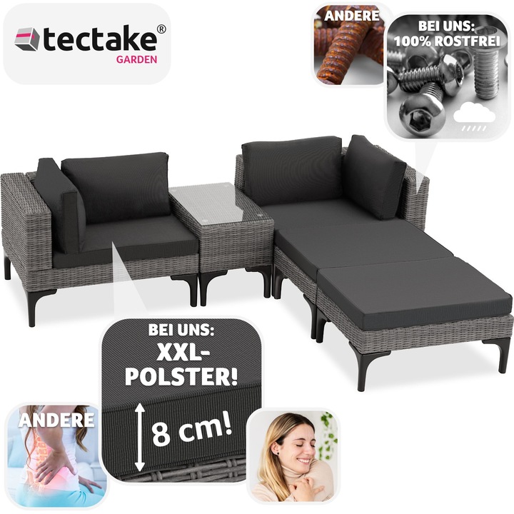 Immagine prodotto tectake Salottino in rattan con telaio in alluminio Bellaria