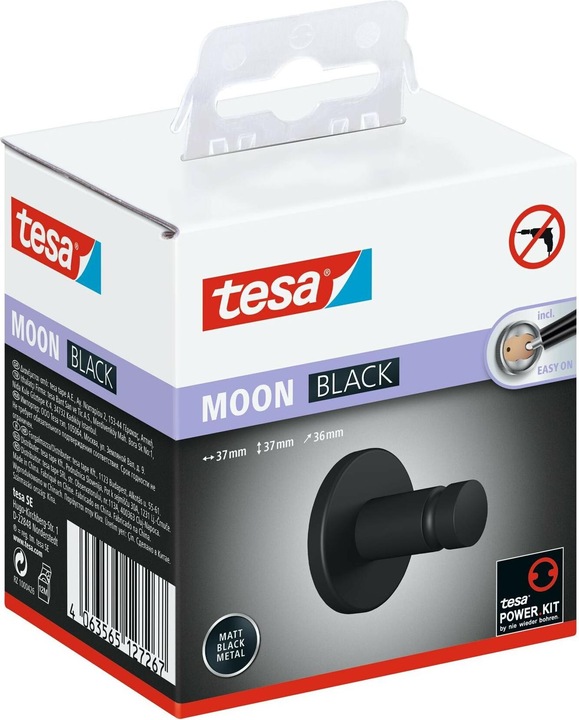Immagine prodotto tesa MOON BLACK Gancio per asciugamani con soluzione adesiva senza forare