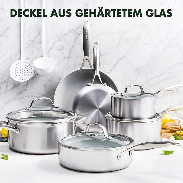 Produktbild Greenpan Venice Pro Tri-Ply Edelstahl Topf- und Pfannen-Set 10-teilig (Pfannenset + Topfset, Edelstahl, 26 x 13.40 cm)