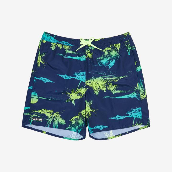 Olaian Boardshorts Surfen Jungen mit Taschen 100 Stories dunkelblau (140)