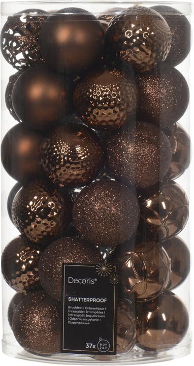 Decoris Shatterproof Christmas tree decoration set, 6 cm, cappuccino, 37 pcs (37-part)