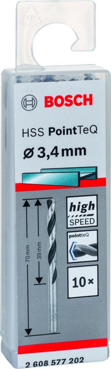 Produktbild Bosch Professional Zubehör Metallspiralbohrer HSS PointTeQ, DIN 338, 3,4 mm, 10er-Pack (3.4 mm)