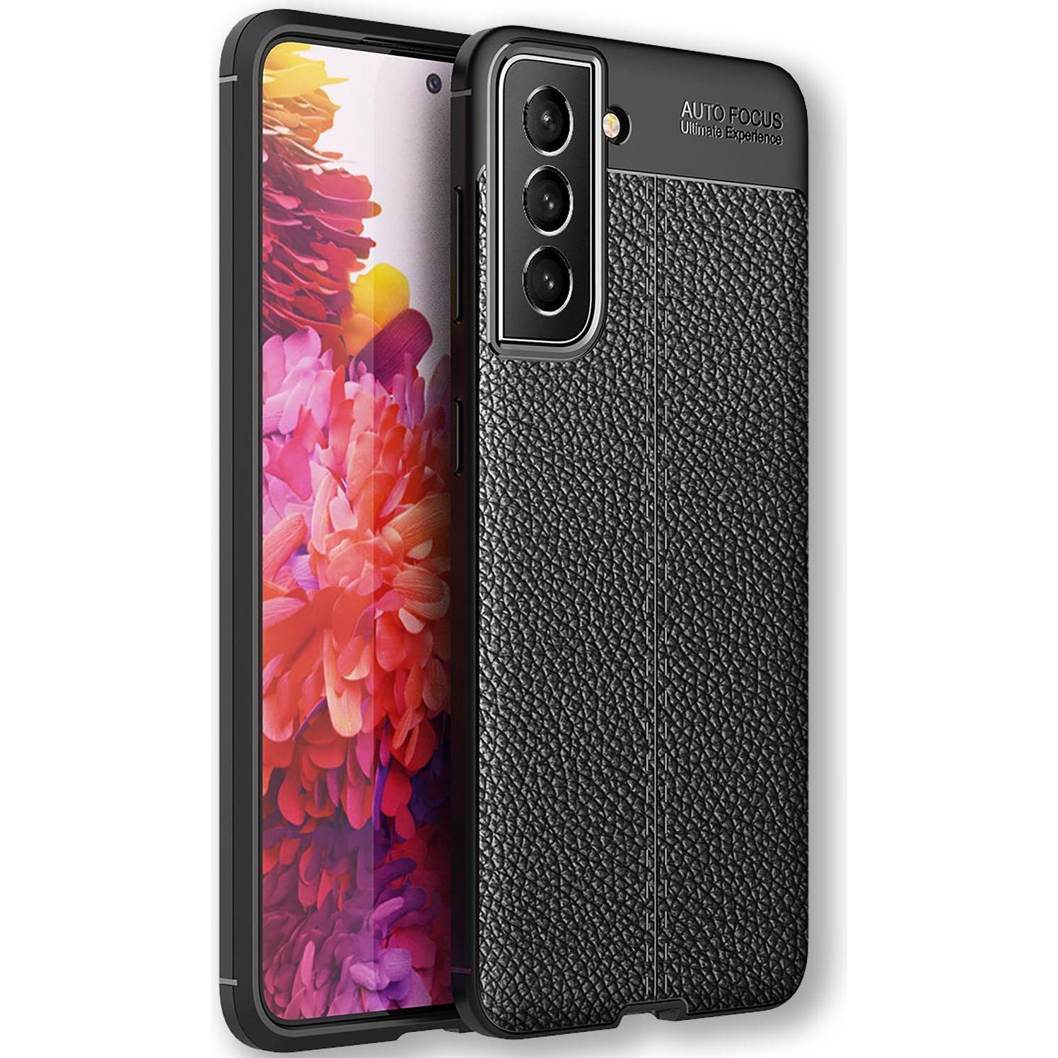 Nalia Leder Look Silikon Handyhülle (Samsung Galaxy S22), Smartphone Hülle, Schwarz