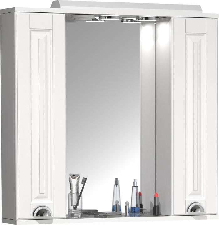 Produktbild VCM Badspiegel Wandspiegel 75 cm Hängespiegel Spiegelschrank Badezimmer Landhaus Drehtür Beleuchtung (75 x 14 x 71 cm)