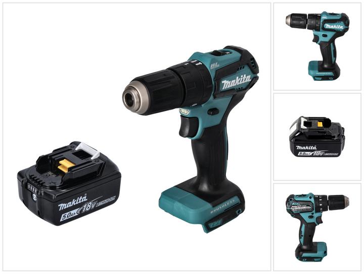 Produktbild Makita DHP 483 T1 Akku Schlagbohrschrauber 18 V 40 Nm Brushless + 1x Akku 5,0 Ah - ohne Ladegerät (Akkubetrieb)