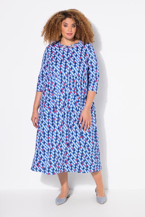 Actual product image Ulla Popken Geometric Print Strappy Jersey Empire Swing Shape Dress (60)