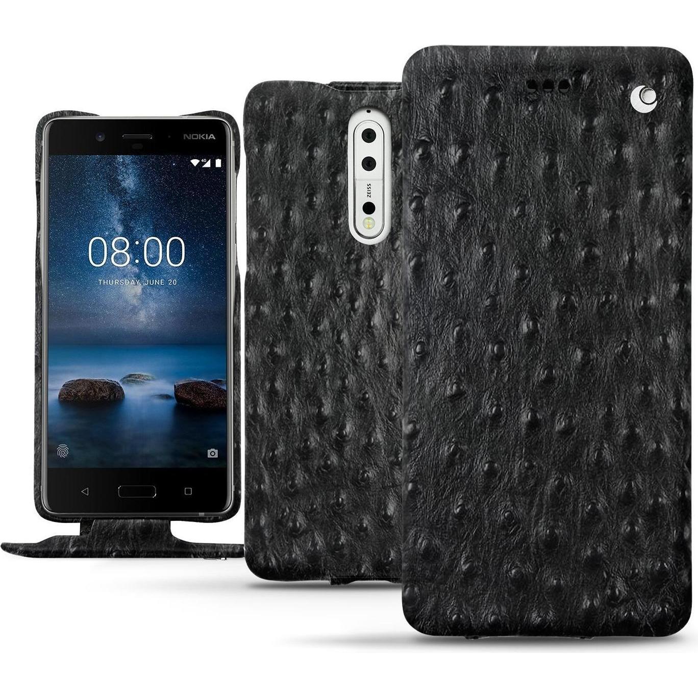 Noreve Lederschutzhülle vertikal (Nokia 8), Smartphone Hülle, Schwarz