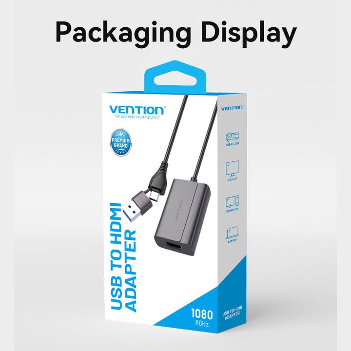 Produktbild Vention USB-C + USB-A to HDMI Adapter 0.15M Gray Aluminium Alloy Type (HDMI, USB Typ-C, USB-A, 15 cm)