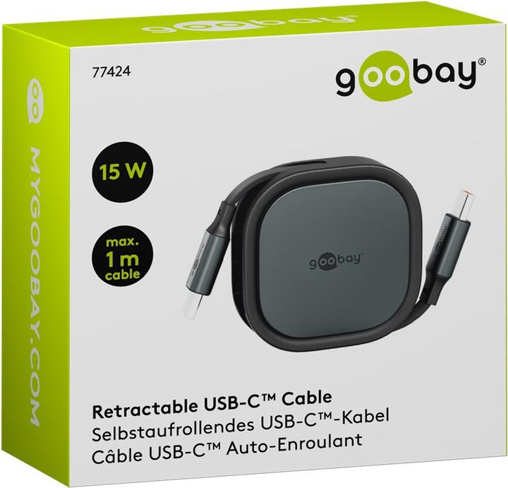 Produktbild Goobay Selbstaufrollendes USB-C-Kabel, 1 m, schwarzsilber (1 m, USB 2.0, 15 W)