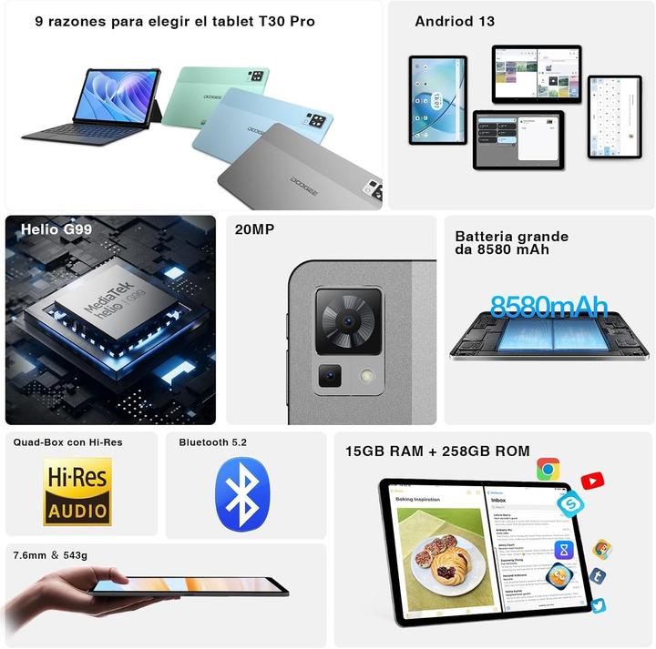 Produktbild Doogee T30 Pro (Tablette 4G - 11", 256 Go, 8 Go RAM) Gris (4G, 11", 256 GB, Grau)